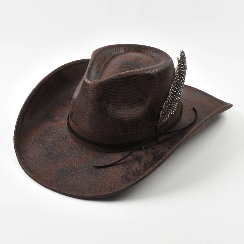 Handmade Feather Accessories Fedoras Hat Vintage Western Cowboy Hat Outdoor Travel Party Street Style Sombrero Hombre Caps