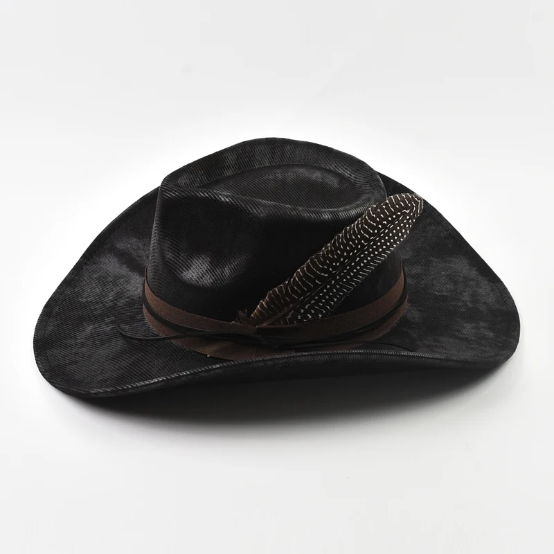 Handmade Feather Accessories Fedoras Hat Vintage Western Cowboy Hat Outdoor Travel Party Street Style Sombrero Hombre Caps