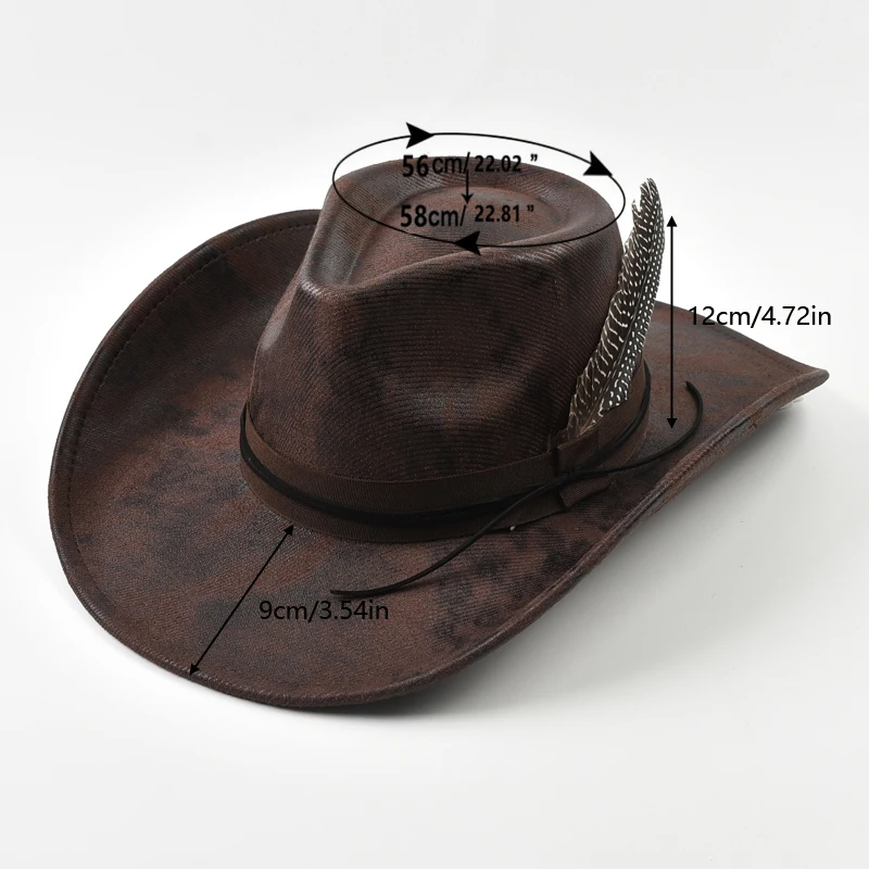 Handmade Feather Accessories Fedoras Hat Vintage Western Cowboy Hat Outdoor Travel Party Street Style Sombrero Hombre Caps