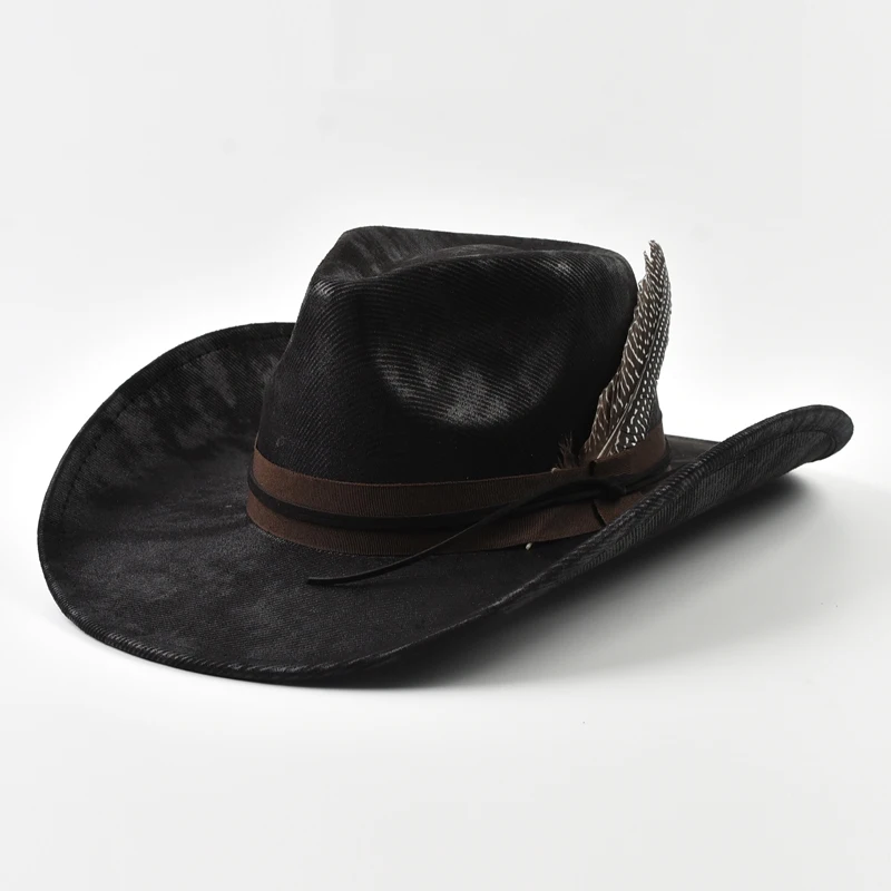 Handmade Feather Accessories Fedoras Hat Vintage Western Cowboy Hat Outdoor Travel Party Street Style Sombrero Hombre Caps
