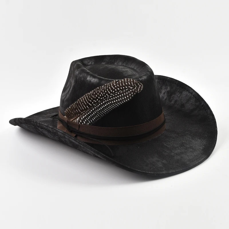 Handmade Feather Accessories Fedoras Hat Vintage Western Cowboy Hat Outdoor Travel Party Street Style Sombrero Hombre Caps