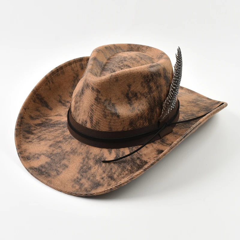 Handmade Feather Accessories Fedoras Hat Vintage Western Cowboy Hat Outdoor Travel Party Street Style Sombrero Hombre Caps