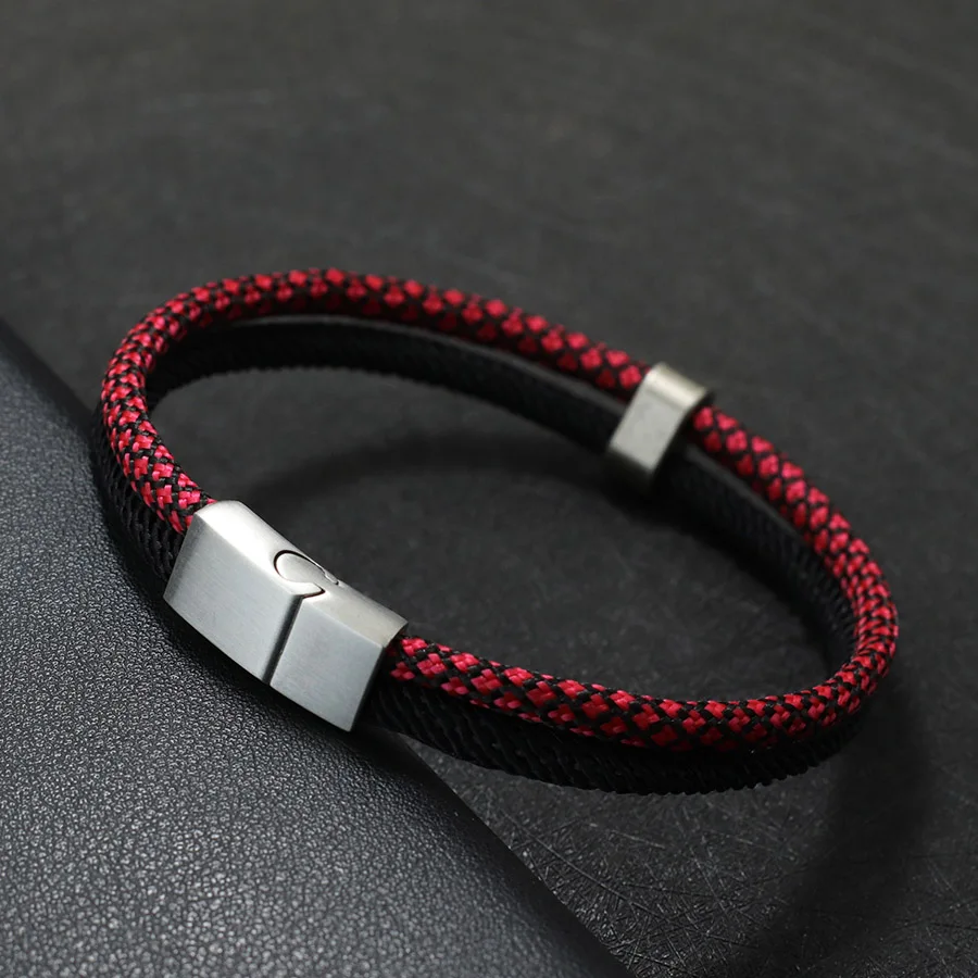 Noter New Fashion Mens Paracord Bracelet Stainless Steel Magent Buckle Wrap Braslet Gifts For Boyfriend Fabric Nautical Braclet