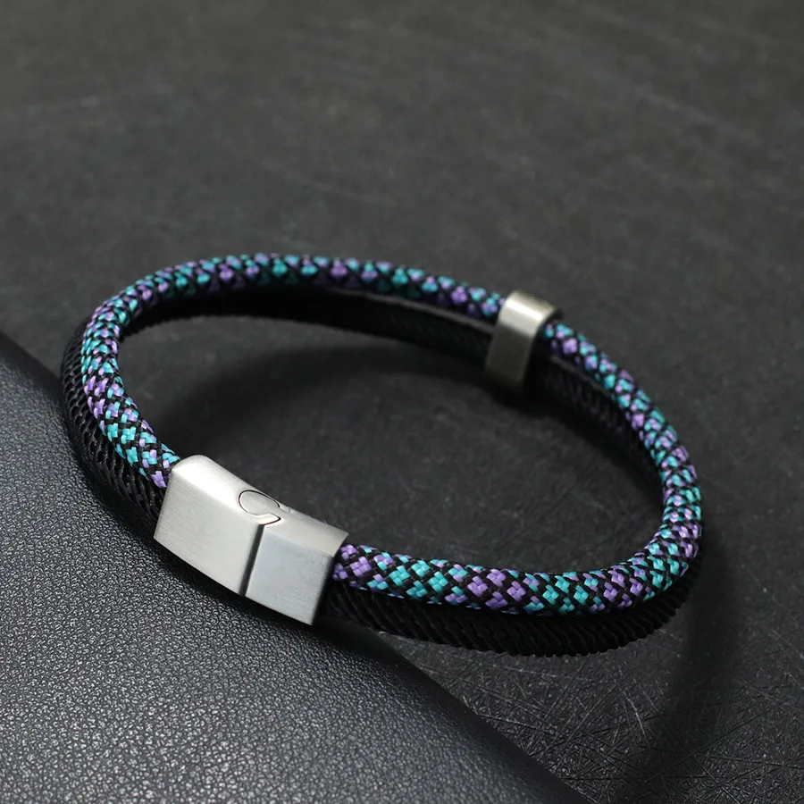 Noter New Fashion Mens Paracord Bracelet Stainless Steel Magent Buckle Wrap Braslet Gifts For Boyfriend Fabric Nautical Braclet
