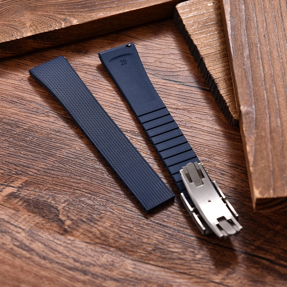 Original Stripess CTS FKM Rubber Watch Strap 20mm For D-elug FKM CTS Watchband Quick Release Silver Butterfly Buckle Cut To Size