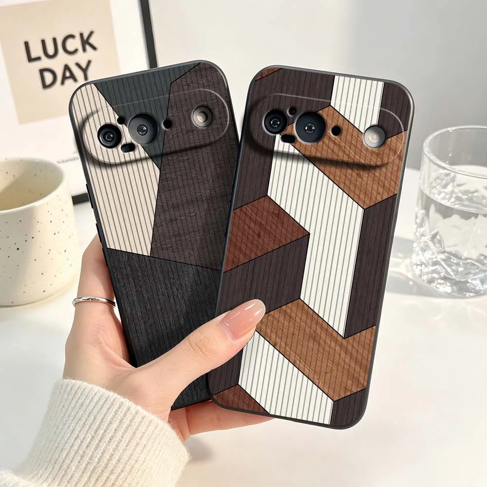 Vintage Wood Grain Pattern For Google Pixel 6 6A 7 7A 8 8A 9 10 10A Pro XL 2024 5G Black Soft Silicone Cover Phone Case