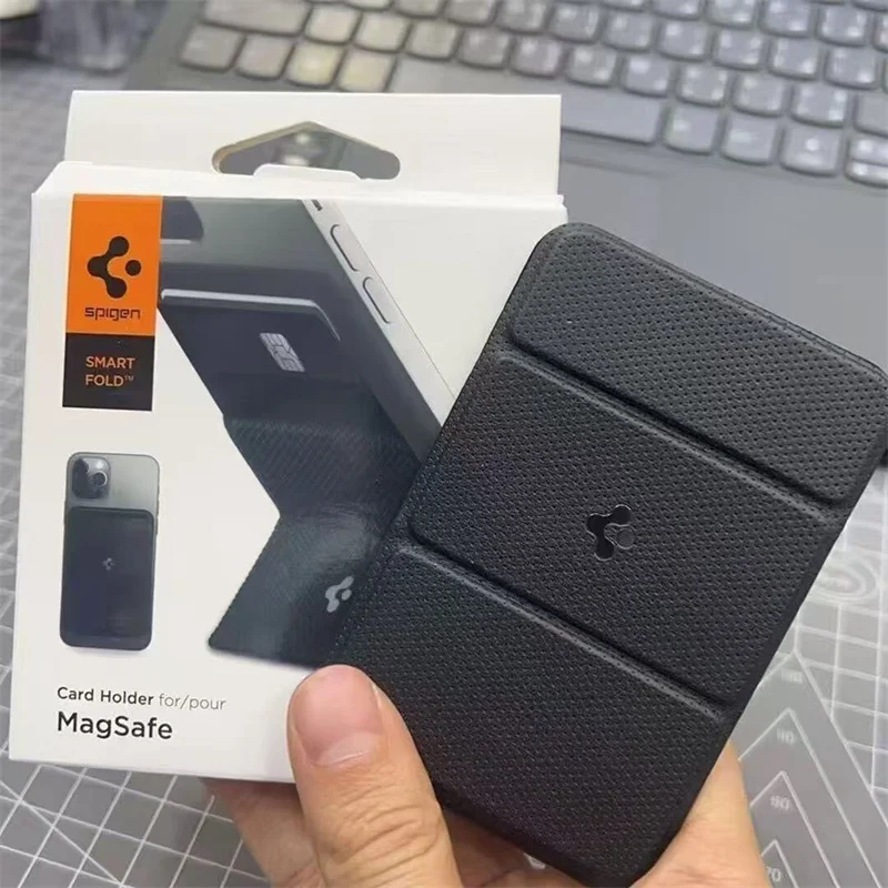 Spigen For MagSafe Smart Fold Card Holder Phone Holder For iPhone 17 Air 12 13 14 15 16 17 18 Pro Max Folding Bracket Card Bag