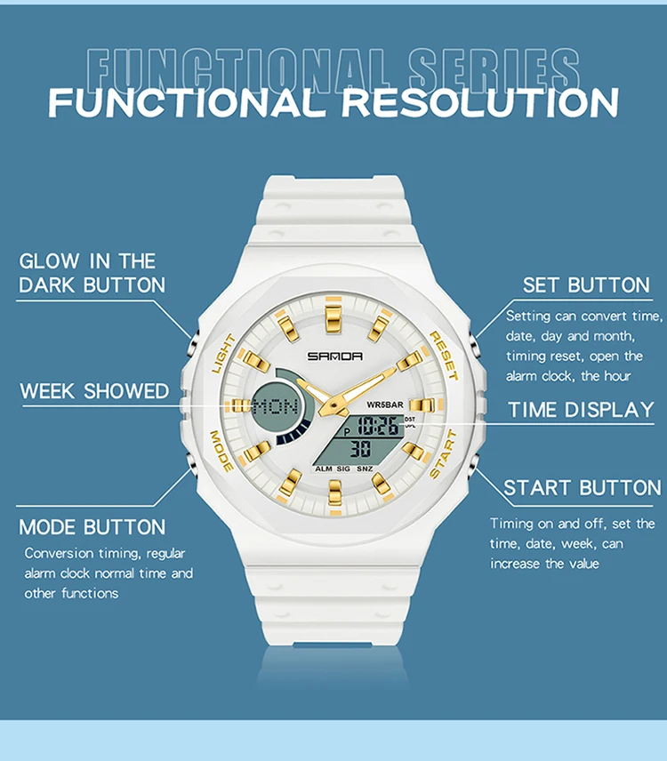 SANDA Outdoor Sports Watches Men Ms LED Digital Watches Military Waterproof Date Electronic Watch Boy Girl Relogio Masculino