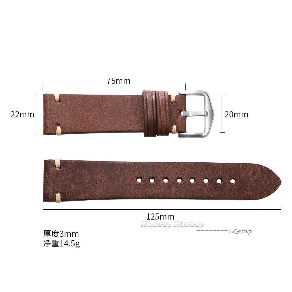Handmade Genuine Leather Watchband 18mm 19 20mm 21 22mm Stitching Cowhide Watch Strap for Seiko for Omega Quick Release Bracelet