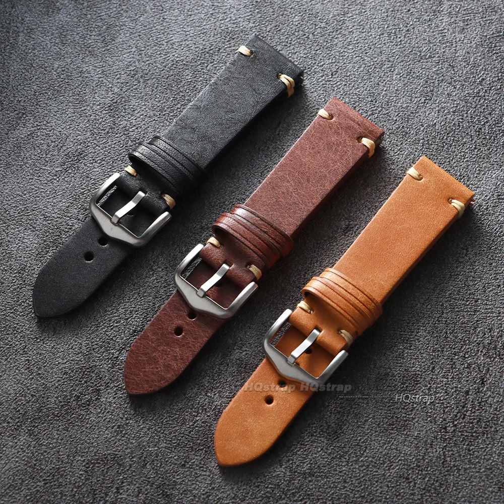 Handmade Genuine Leather Watchband 18mm 19 20mm 21 22mm Stitching Cowhide Watch Strap for Seiko for Omega Quick Release Bracelet