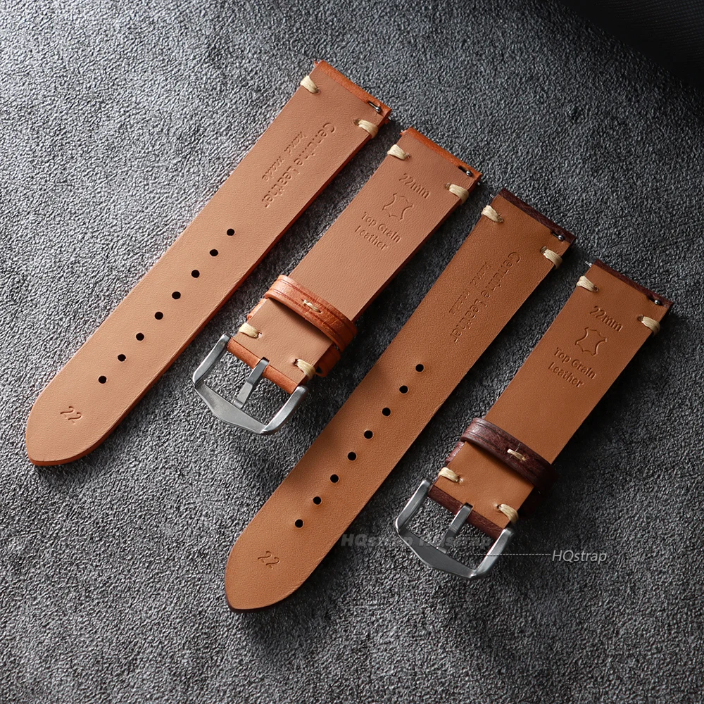 Handmade Genuine Leather Watchband 18mm 19 20mm 21 22mm Stitching Cowhide Watch Strap for Seiko for Omega Quick Release Bracelet