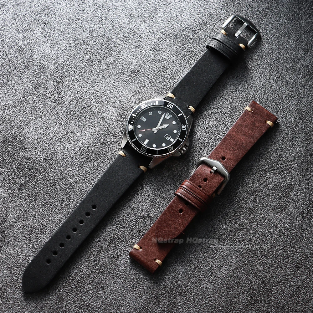 Handmade Genuine Leather Watchband 18mm 19 20mm 21 22mm Stitching Cowhide Watch Strap for Seiko for Omega Quick Release Bracelet
