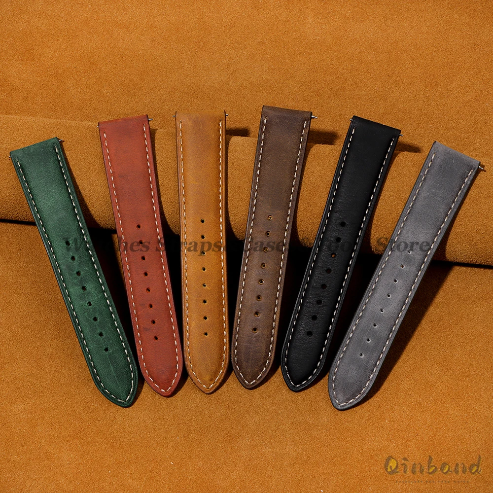 Genuine Cowhide Leather Band for Omega Business Watch Band for Seiko 14/16/18/20/22/24mm Butterfly Buckle Stitching Brown Straps