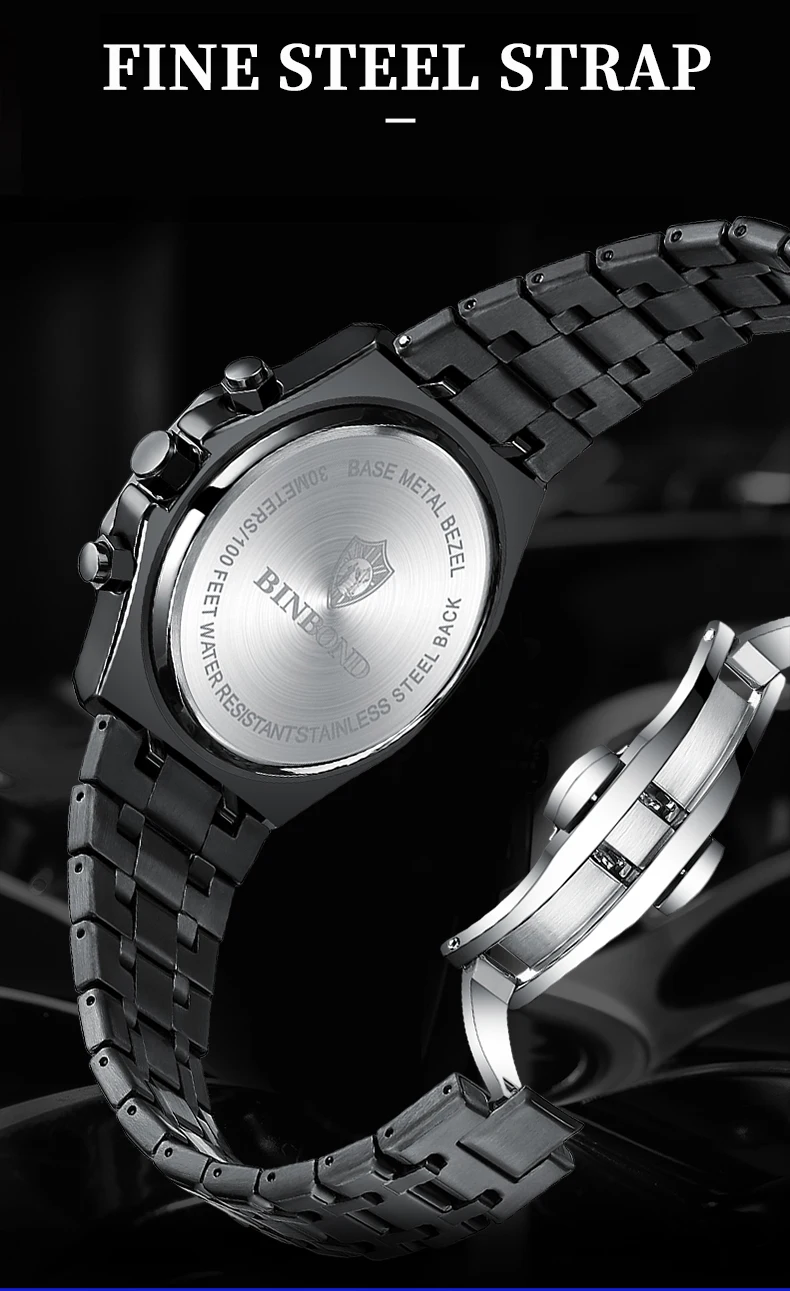 BINBOND Quality Men Watch Luxury High Man Quartz Wristwatch Waterproof Luminous Date Stainless Steel Men's Watches Casual Clock