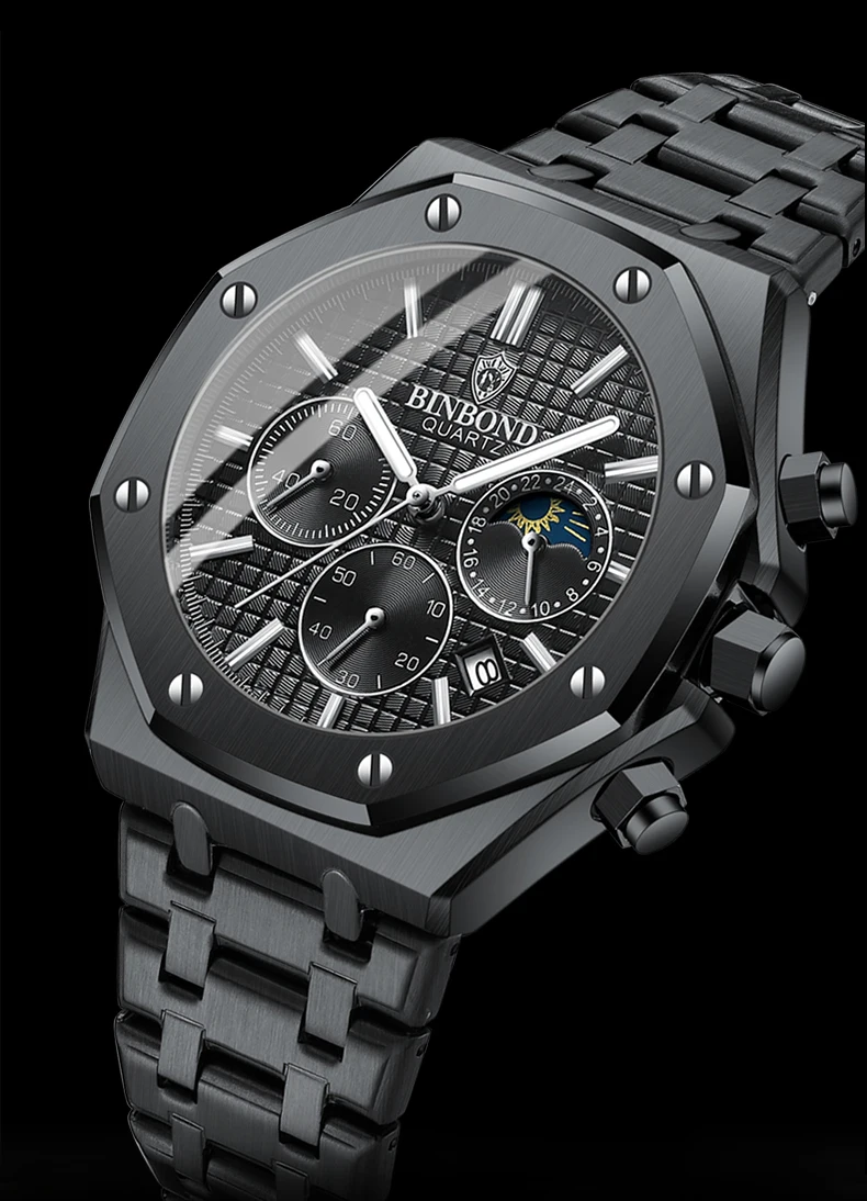 BINBOND Quality Men Watch Luxury High Man Quartz Wristwatch Waterproof Luminous Date Stainless Steel Men's Watches Casual Clock