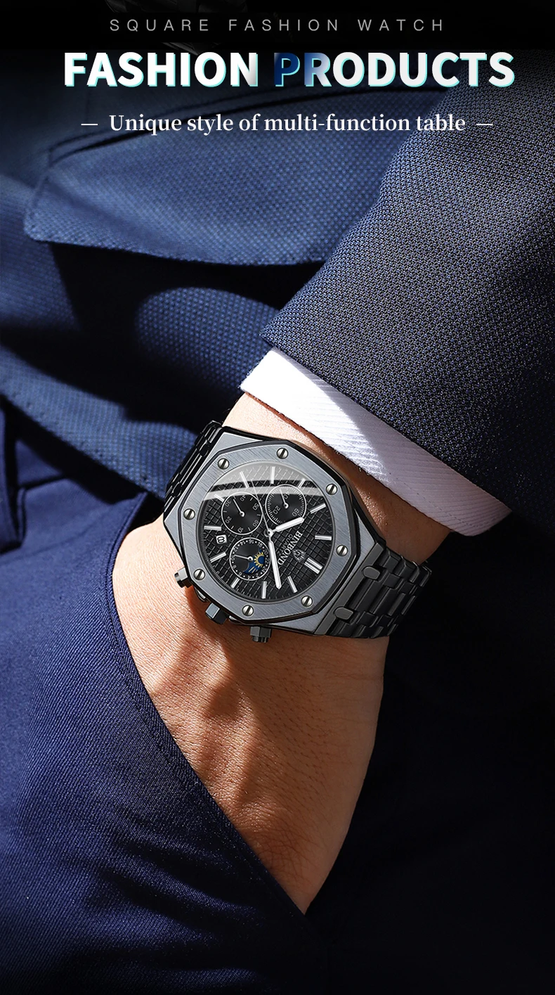 BINBOND Quality Men Watch Luxury High Man Quartz Wristwatch Waterproof Luminous Date Stainless Steel Men's Watches Casual Clock