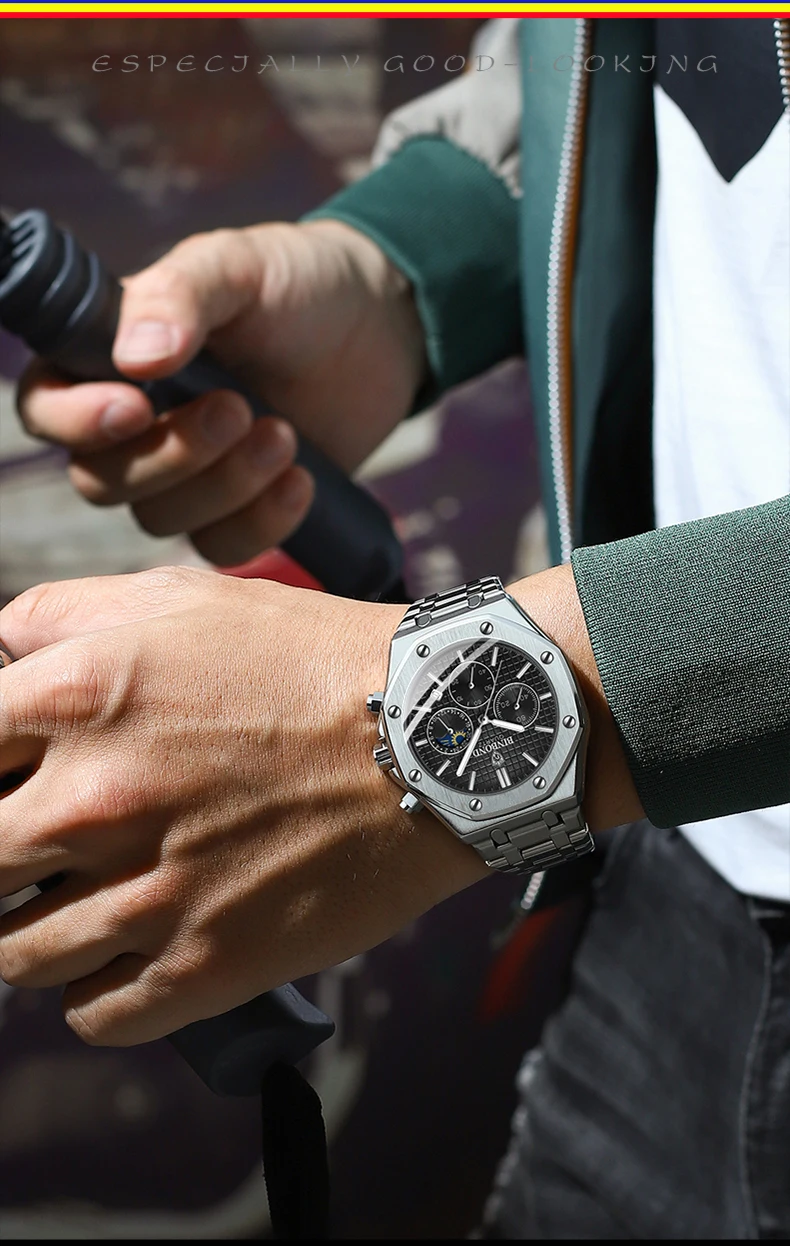 BINBOND Quality Men Watch Luxury High Man Quartz Wristwatch Waterproof Luminous Date Stainless Steel Men's Watches Casual Clock