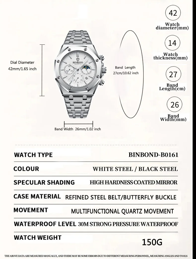 BINBOND Quality Men Watch Luxury High Man Quartz Wristwatch Waterproof Luminous Date Stainless Steel Men's Watches Casual Clock