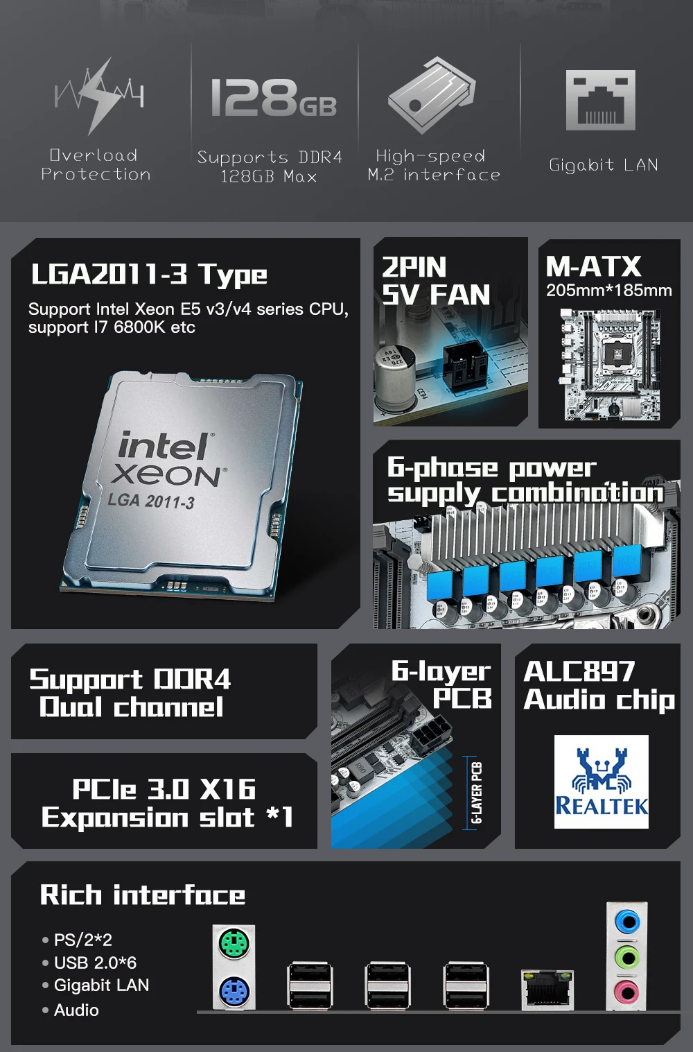 MACHINIST White X99 PR9-H Motherboard Combo Intel Xeon E5 2630 V4 LGA 2011-3 CPU DDR4 16GB RAM NVME M.2 Optional Kit Set