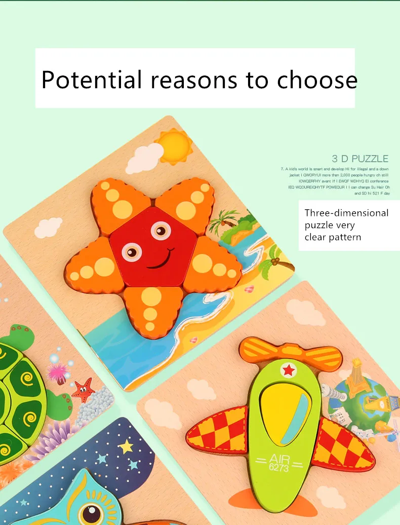 Good Quality 3D Wooden Puzzle Jigsaw for Children Cartoon Animal Puzzles Intelligence Kids Early Educational Cognitive Toys