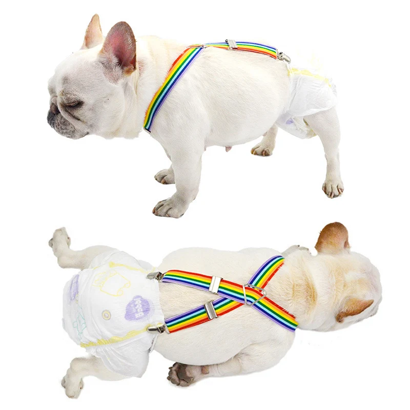 Rainbow Stripe Dog Diaper Suspenders for Pet Clothes Diapers Pants Skirt Belly Bands Small Medium Large Dogs Pet Accessories
