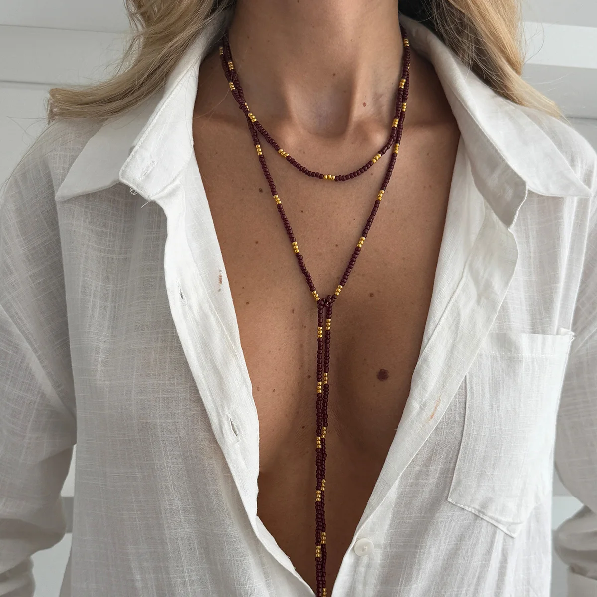 SHIXIN Vintage Seed Beads Chain Long Choker Necklace Women Stackable Adjustable Sweater Chain 2026 Fashion Jewelry Accessories