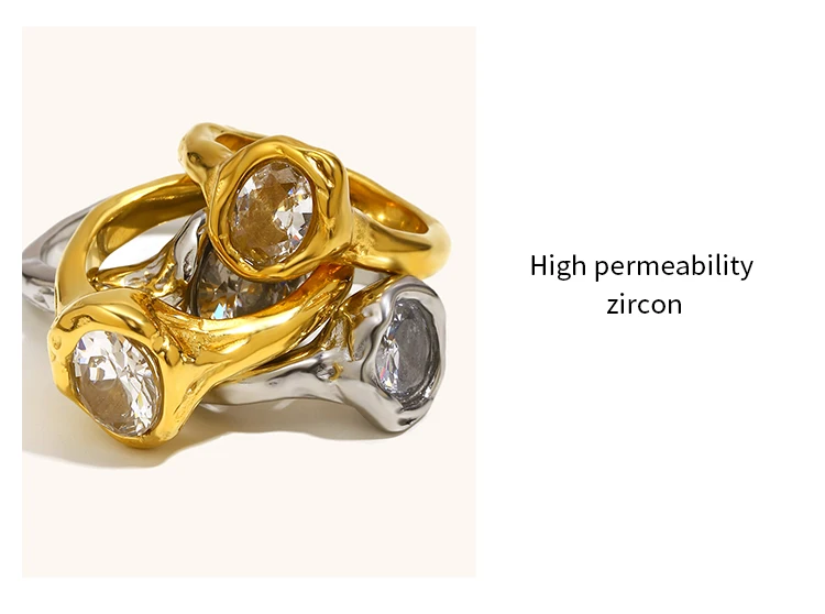 La. Muses Luxury Shiny Round Zircon Irregular Stainless Steel Women's Ring PVD Gold Plated Fashion Jewelry Accessories