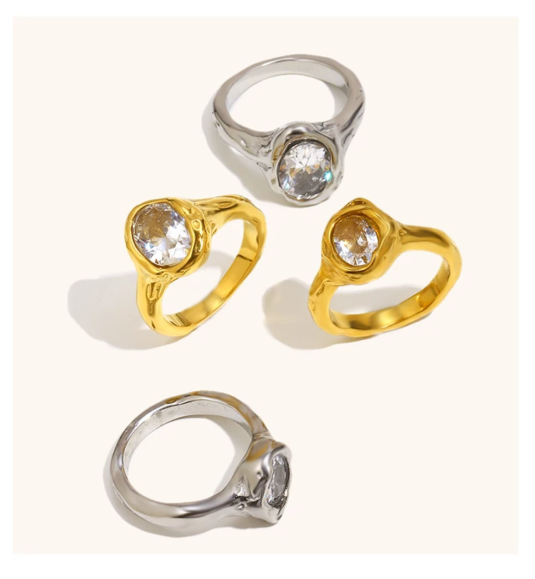 La. Muses Luxury Shiny Round Zircon Irregular Stainless Steel Women's Ring PVD Gold Plated Fashion Jewelry Accessories