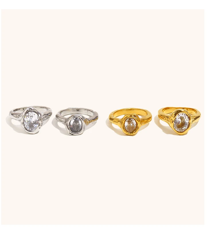 La. Muses Luxury Shiny Round Zircon Irregular Stainless Steel Women's Ring PVD Gold Plated Fashion Jewelry Accessories