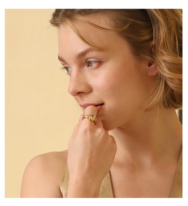 La. Muses Luxury Shiny Round Zircon Irregular Stainless Steel Women's Ring PVD Gold Plated Fashion Jewelry Accessories