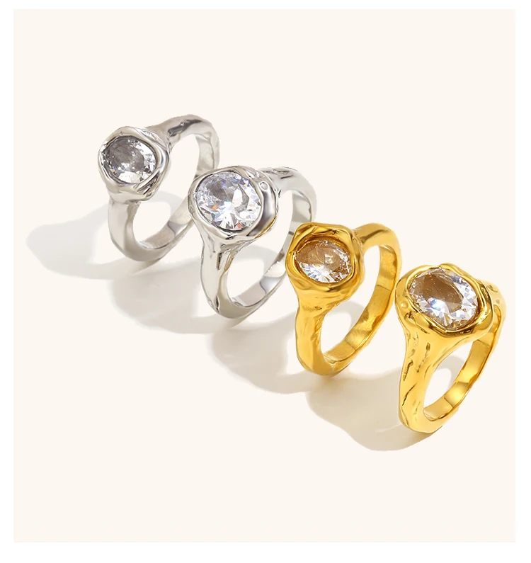 La. Muses Luxury Shiny Round Zircon Irregular Stainless Steel Women's Ring PVD Gold Plated Fashion Jewelry Accessories
