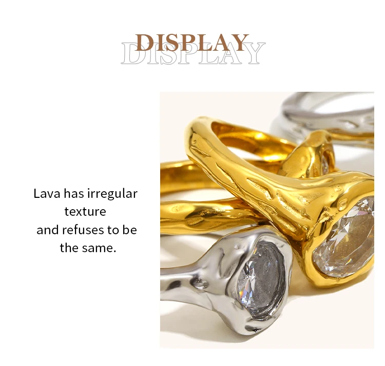 La. Muses Luxury Shiny Round Zircon Irregular Stainless Steel Women's Ring PVD Gold Plated Fashion Jewelry Accessories