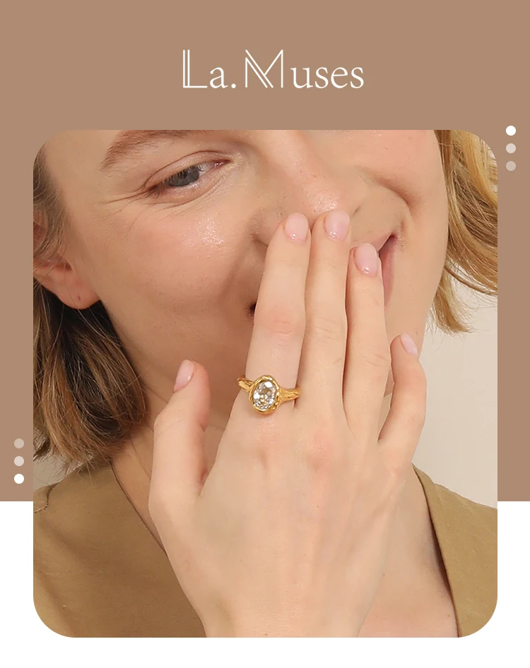 La. Muses Luxury Shiny Round Zircon Irregular Stainless Steel Women's Ring PVD Gold Plated Fashion Jewelry Accessories