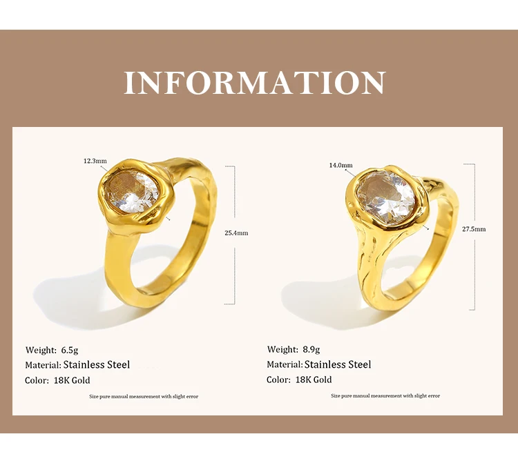 La. Muses Luxury Shiny Round Zircon Irregular Stainless Steel Women's Ring PVD Gold Plated Fashion Jewelry Accessories