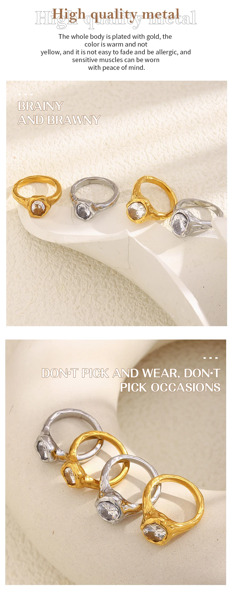 La. Muses Luxury Shiny Round Zircon Irregular Stainless Steel Women's Ring PVD Gold Plated Fashion Jewelry Accessories