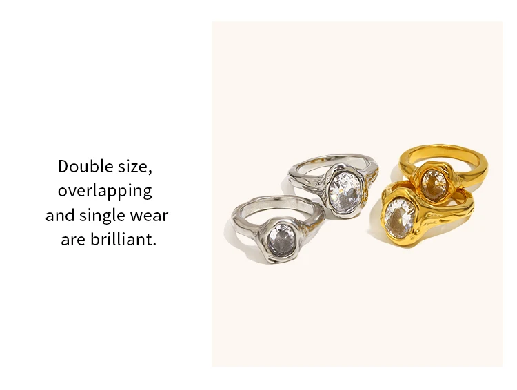 La. Muses Luxury Shiny Round Zircon Irregular Stainless Steel Women's Ring PVD Gold Plated Fashion Jewelry Accessories