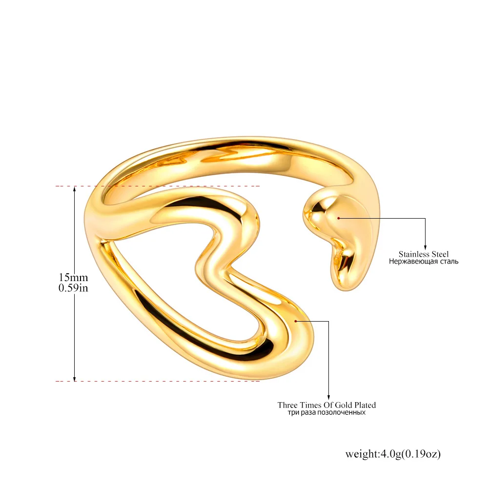 Lokaer 316L Stainless Steel Rhinestone Horseshoe U-shaped Open Ring Waterproof 18K Gold Color Plated Women's Jewelry Gift R26032