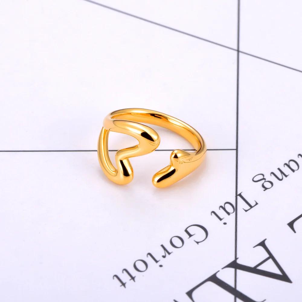 Lokaer 316L Stainless Steel Rhinestone Horseshoe U-shaped Open Ring Waterproof 18K Gold Color Plated Women's Jewelry Gift R26032