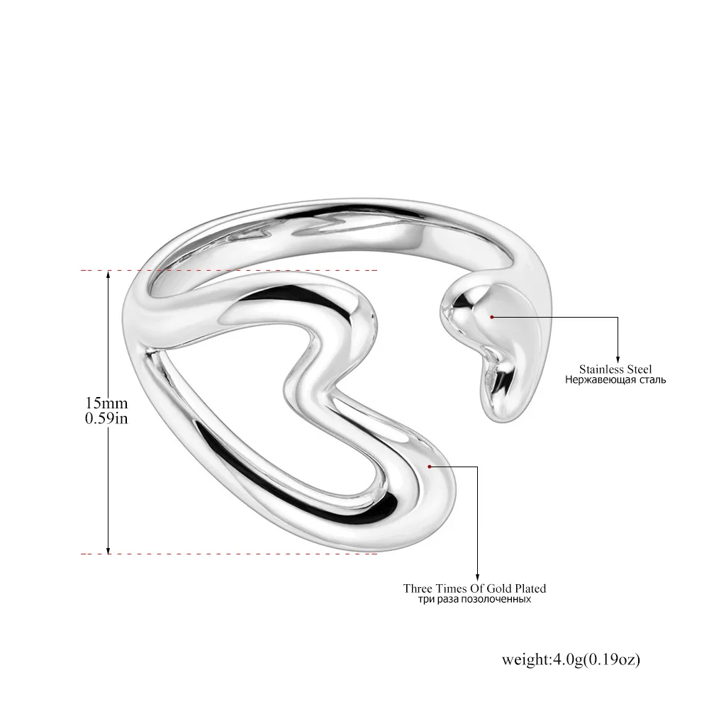 Lokaer 316L Stainless Steel Rhinestone Horseshoe U-shaped Open Ring Waterproof 18K Gold Color Plated Women's Jewelry Gift R26032