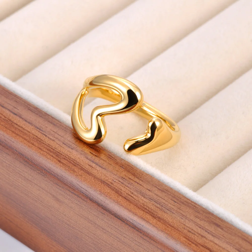 Lokaer 316L Stainless Steel Rhinestone Horseshoe U-shaped Open Ring Waterproof 18K Gold Color Plated Women's Jewelry Gift R26032