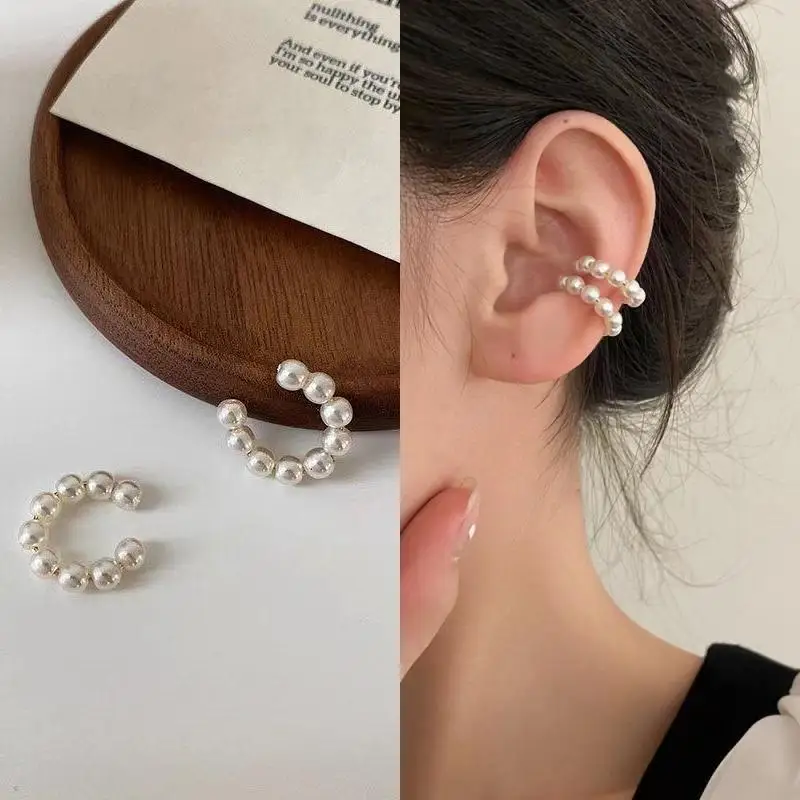 Pearl Ear Cuff Clip Earrings Non-Piercing Bone C-shaped Ear Ring Without Puncture Minimalist Earrings for Women Fashion Jewelry
