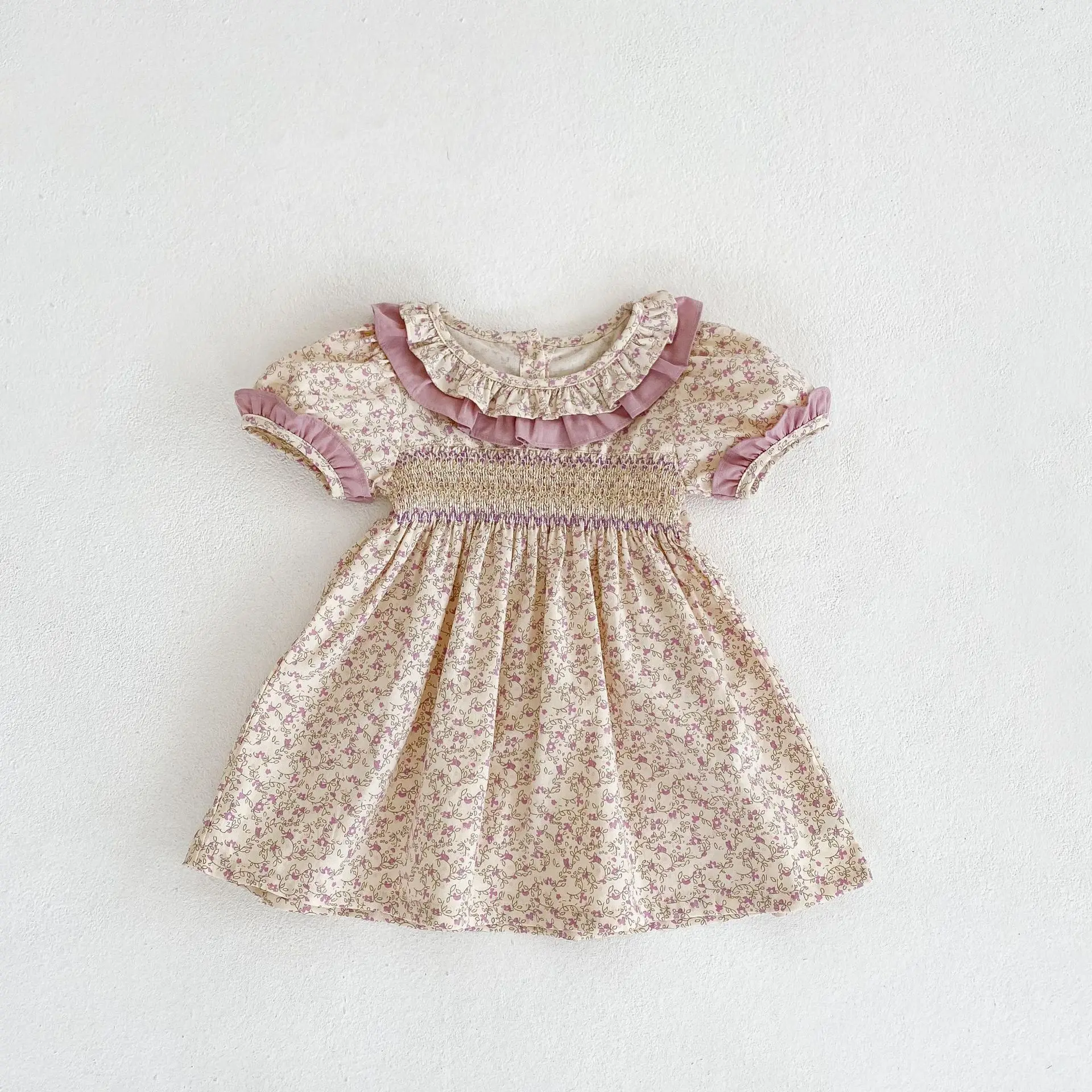 New Summer Baby Girl Clothes Short Sleeve Lace Flower Girls Dress Cotton Baby Romper Princess Dress Famil Matching Sister Outfit