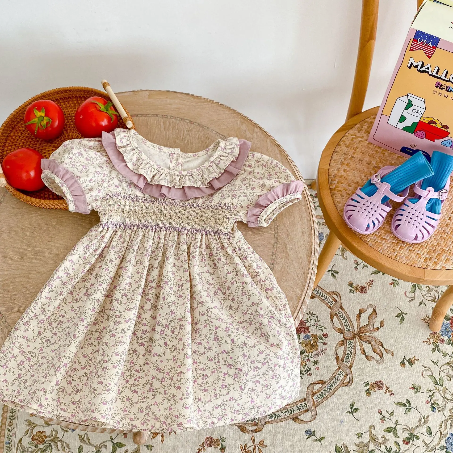 New Summer Baby Girl Clothes Short Sleeve Lace Flower Girls Dress Cotton Baby Romper Princess Dress Famil Matching Sister Outfit