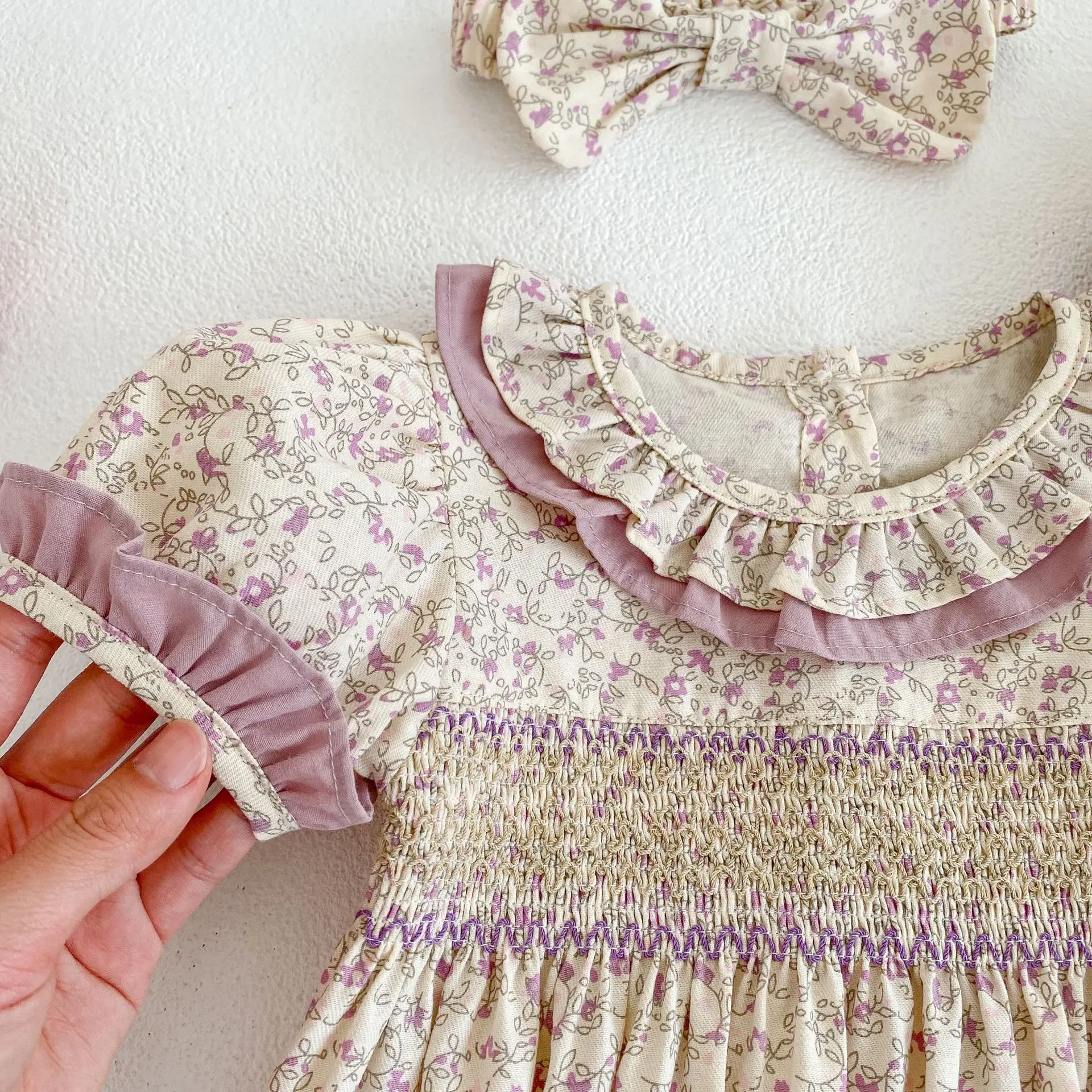 New Summer Baby Girl Clothes Short Sleeve Lace Flower Girls Dress Cotton Baby Romper Princess Dress Famil Matching Sister Outfit