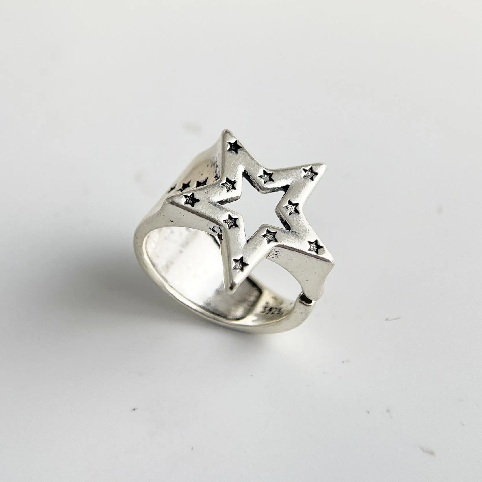 925 Sterling Silver Rings for Women Couple Minimalist Handmade Simple Retro Big Star Ring Fine Jewelry Gift Prevent Allergy