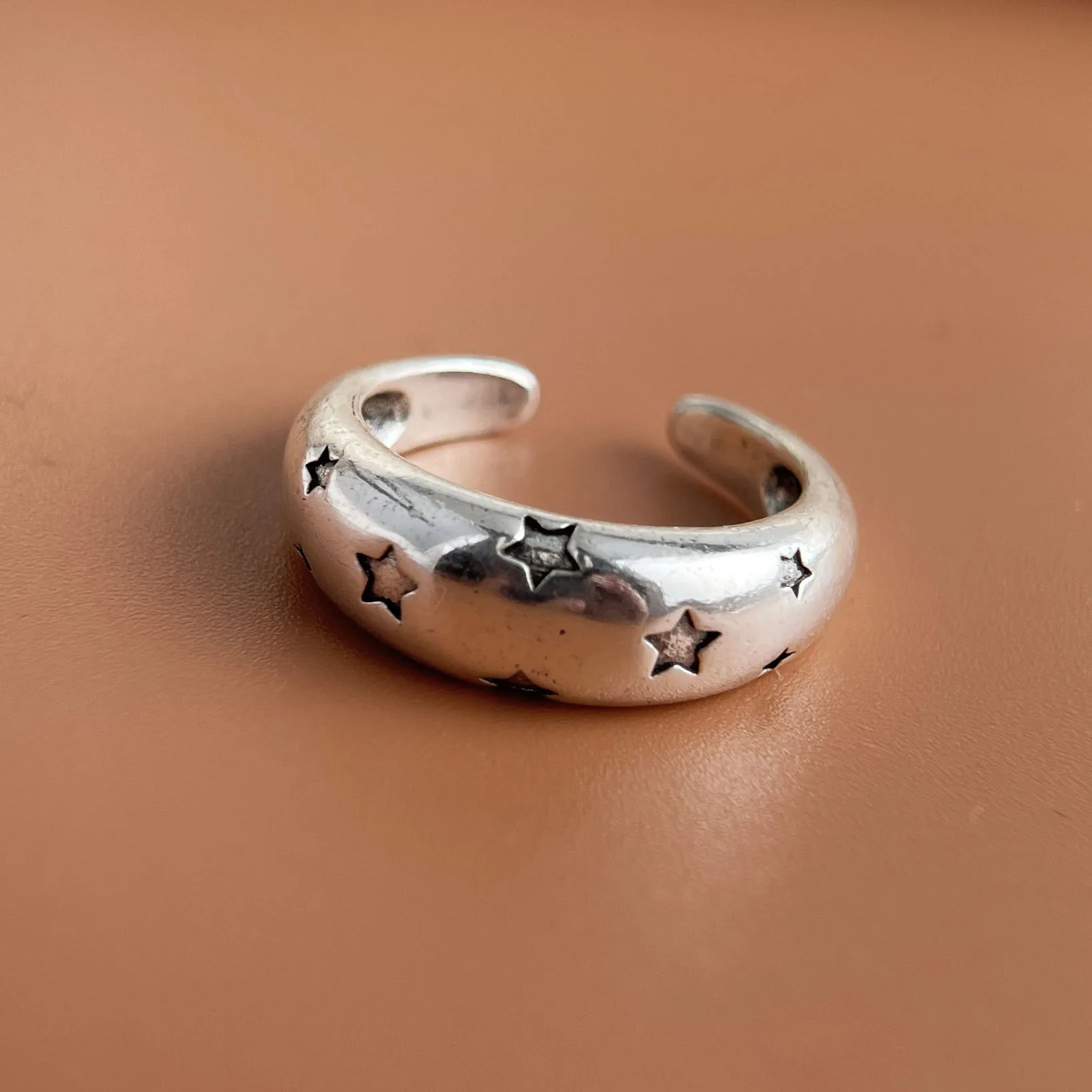 925 Sterling Silver Rings for Women Couple Minimalist Handmade Simple Retro Big Star Ring Fine Jewelry Gift Prevent Allergy