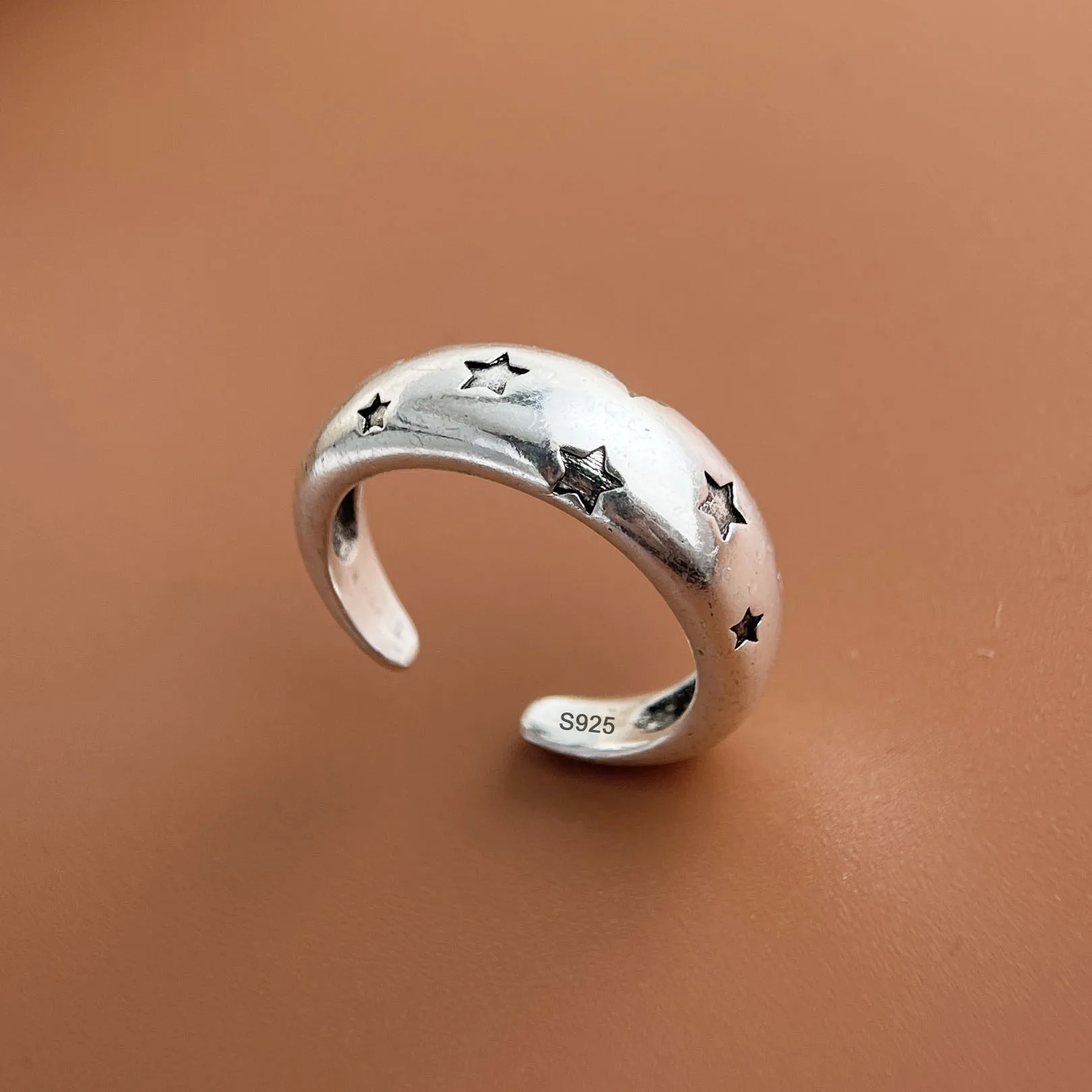 925 Sterling Silver Rings for Women Couple Minimalist Handmade Simple Retro Big Star Ring Fine Jewelry Gift Prevent Allergy