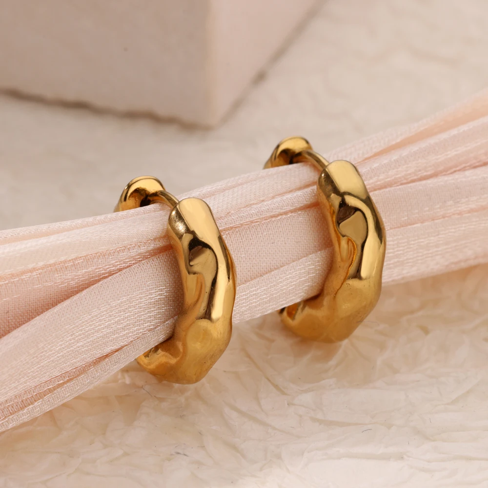 Zircon U Shape Hoop Earrings For Women Vintage Gold Color Stainless Steel Square Earring Wedding Jewelry Free Shipping Iteam