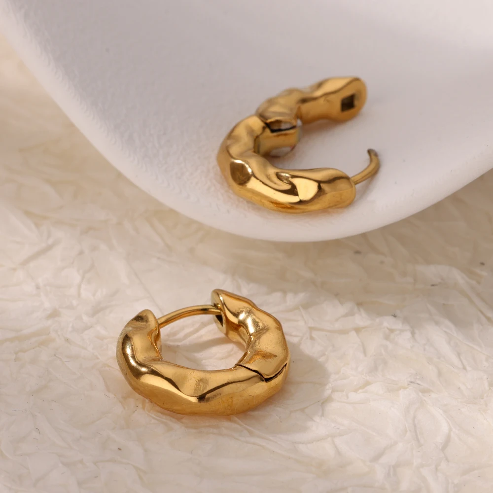 Zircon U Shape Hoop Earrings For Women Vintage Gold Color Stainless Steel Square Earring Wedding Jewelry Free Shipping Iteam