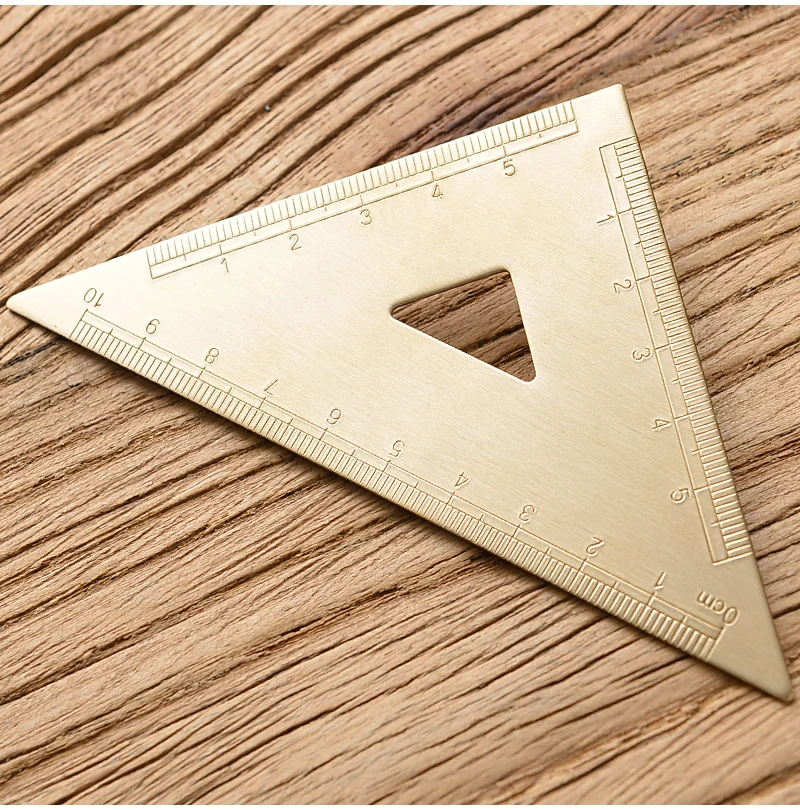 Retro Brass Straight Rulers Centimeter Inches Metal Triangle Ruler Protractor Stationery Measuring Tool School Office Supplies